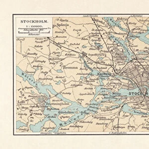 Historical city map of Stockholm and surroundings, Sweden, lithograph, 1897