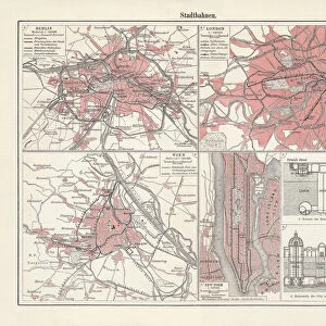 Historical light-rail plans: Berlin, Vienna, London, New York, lithograph, 1897