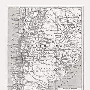 Historical map of Argentina, wood engraving, published in 1893
