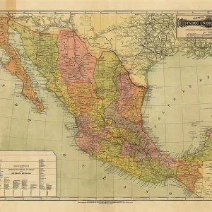 Historical Map of the Country of Mexico, Published in 1885. Estados Unidos Mexicanos
