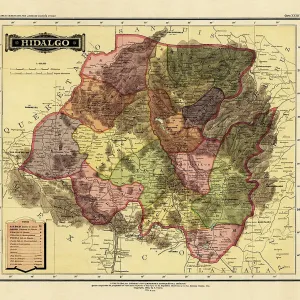 Historical Map of the Country of Mexico, Published in 1885. Estados Unidos Mexicanos, Hidalgo