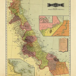 Historical Map of the Country of Mexico, Published in 1885. Estados Unidos Mexicanos, Veracruz