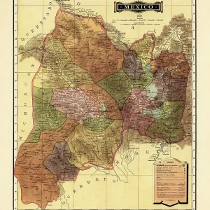 Historical Map of the Country of Mexico, Published in 1885. Estados Unidos Mexicanos, Mexico