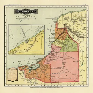 Historical Map of the Country of Mexico, Published in 1885. Estados Unidos Mexicanos, Campeche