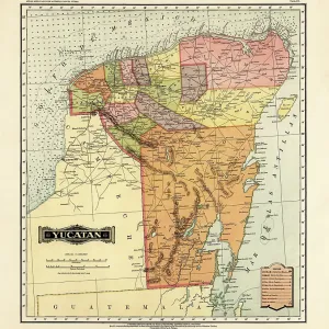 Historical Map of the Country of Mexico, Published in 1885. Estados Unidos Mexicanos, Yucatan