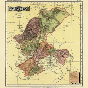Historical Map of the Country of Mexico, Published in 1885. Estados Unidos Mexicanos, Zacatecas