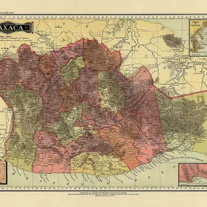 Historical Map of the Country of Mexico, Published in 1885. Estados Unidos Mexicanos, Oaxaca