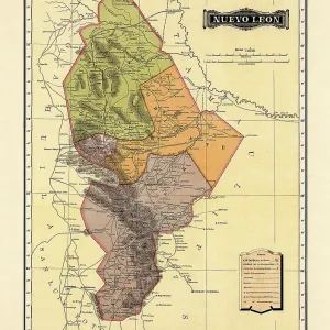 Historical Map of the Country of Mexico, Published in 1885. Estados Unidos Mexicanos, Nuevo Leon