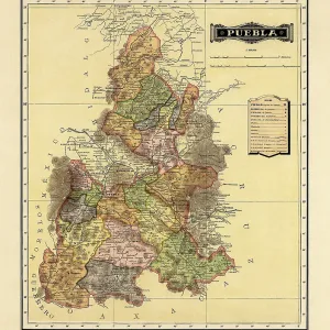 Historical Map of the Country of Mexico, Published in 1885. Estados Unidos Mexicanos, Puebla
