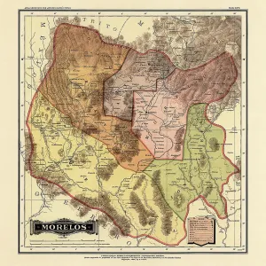Historical Map of the Country of Mexico, Published in 1885. Estados Unidos Mexicanos, Morelos