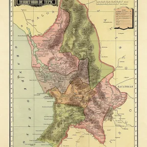 Historical Map of the Country of Mexico, Published in 1885. Estados Unidos Mexicanos, Territorio De Tepic