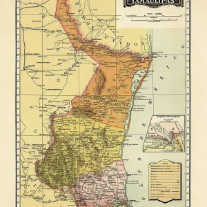 Historical Map of the Country of Mexico, Published in 1885. Estados Unidos Mexicanos, Tamaulipas