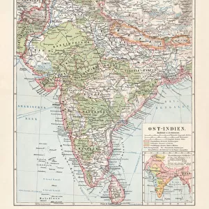 Historical map of East India, lithograph, published in 1897