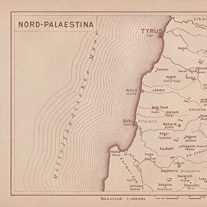 Historical map of North Palestine, lithograph, published in 1891