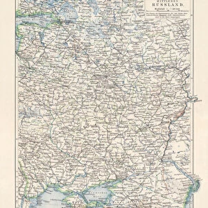 Historical topographic map of European Russia, center, lithograph, published 1897