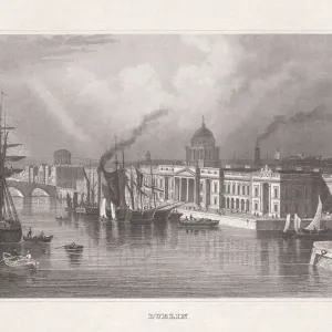 Historical view of Dublin, Ireland, steel engraving, published in 1857 Historical view of Dublin, Ireland, steel engraving, published in 1857