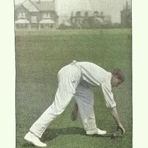 History of Cricket, Fielder picking up the ball, 19th Century vintage photograph, Victorian sports