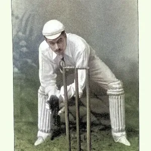 History of Cricket, Wicketkeeper at the wicket, 19th Century vintage photograph, Victorian sports