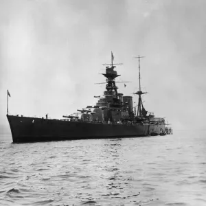 HMS Hood at Table Bay in Cape Town with the HMS Repulse behind