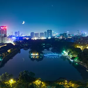 Hoan Kiem Lake, Hanoi, Night, Aerial View