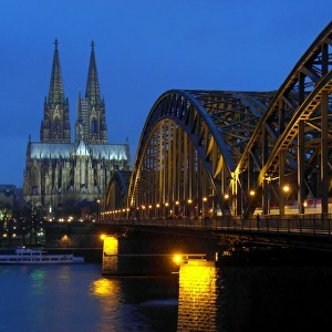 Hohenzollern bridge over Rhine river and Cologne cathedral, Germany