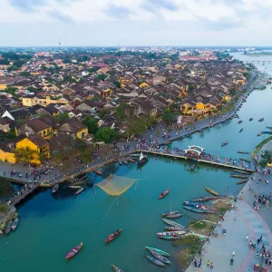 Hoi An ancient town, aerial view, river, Vietnam Hoi An ancient town, aerial view, river, Vietnam