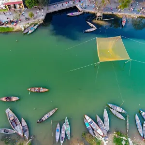 Hoi An ancient town, aerial view, river, Vietnam Hoi An ancient town, aerial view, river, Vietnam