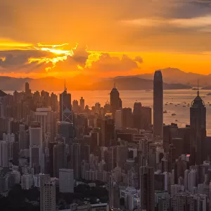 Hong Kong down town with sunset scene