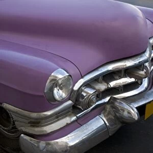 Hood of 1950s purple Cadillac