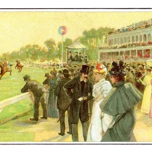 Horse race with spectators art nouveau illustration 1899 Horse race with spectators art nouveau illustration 1899