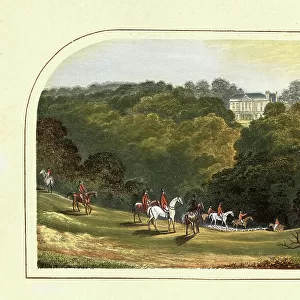 Horse riding, fox hunting, English woodland, Country house, England, 1880s, 19th Century