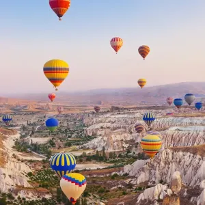 Hot Air Balloon Print over Cappadocia Landscape Hot Air Balloon Print over Cappadocia Landscape