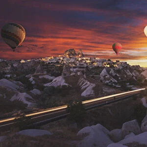Hot air balloons flying over cappadocia