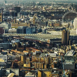 London Aerial View Print - House of Parliament and Waterloo Station London Aerial View Print - House of Parliament and Waterloo Station