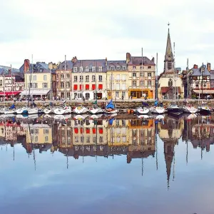 Houses reflection in river, Honfleur