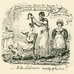 19th Century Cartoon Print: Humourous Hair Styling Etching 19th Century Cartoon Print: Humourous Hair Styling Etching