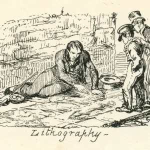 Print of a sailor etching on pavement stone, lithography Print of a sailor etching on pavement stone, lithography