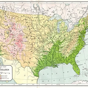 Hypsometric map of USA 1894
