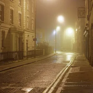 Illuminated alleys of Wapping on the Thames path