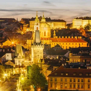 Illuminated Lesser town (Mala Strana) of Prague after the sunset, Czech Republic Illuminated Lesser town (Mala Strana) of Prague after the sunset, Czech Republic