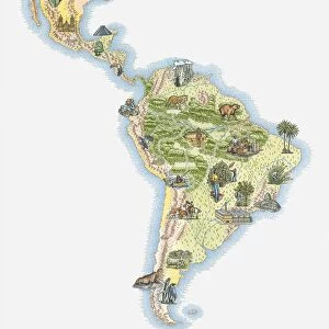 Illustrated map of Central and Southern America