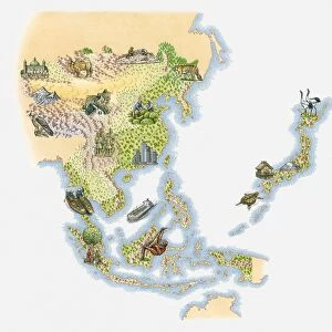 Illustrated map of East and Southeast Asia
