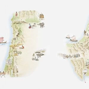 Illustrated maps of ancient Canaan (left) and Sinai peninsula (right)