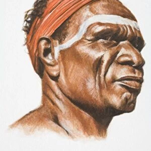 Illustration, Aboriginal tribesman wearing red headband, profile