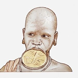 Illustration of African woman wearing lip plate