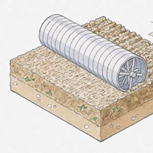 Illustration of agricultural flat roll reducing tilth to finer crumb
