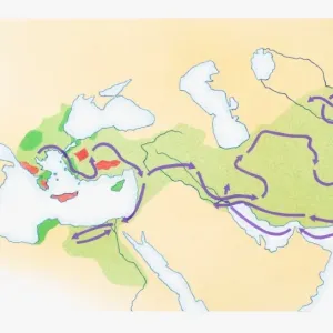 Illustration of Alexander the Greats route in purple and Empire in green Illustration of Alexander the Greats route in purple and Empire in green