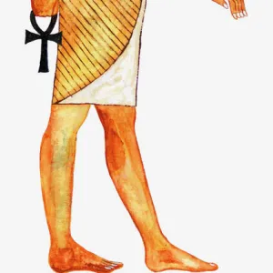 Illustration of Ancient Egyptian god of the dead Anubis holding symbol of Anhk