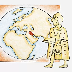 Illustration of ancient Sumerian next to a map highlighting ancient Sumer