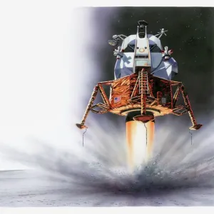 Illustration of Apollo Eagle Lunar module landing on the moon, 1969